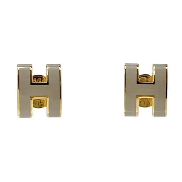 608002f55 08 Hermes Pop Ash Mini Earrings Marron Glace Beige Gold