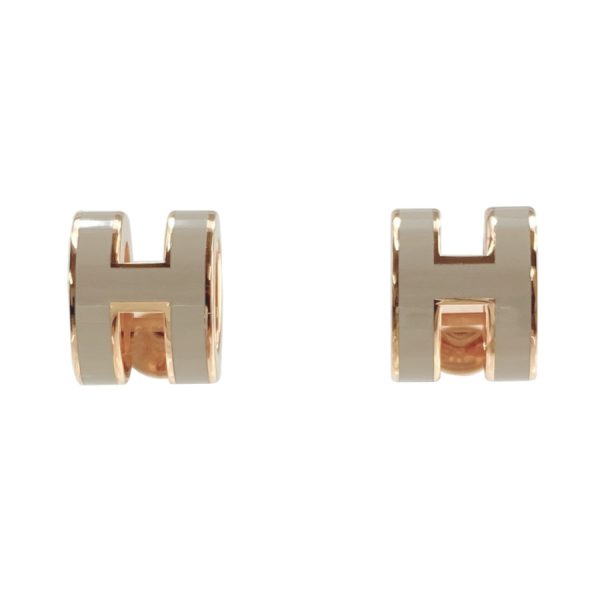 608002fo55 01 Hermes Pop Ash Mini Marron Glace Earrings Beige Rose