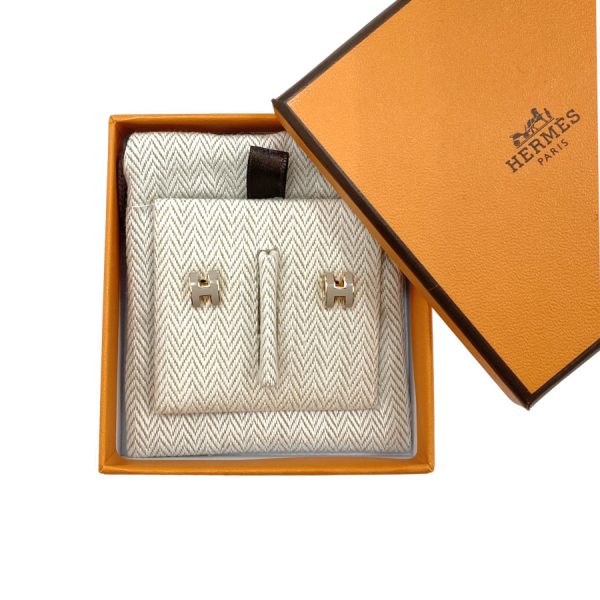 608002fo55 06 Hermes Pop Ash Mini Marron Glace Earrings Beige Rose