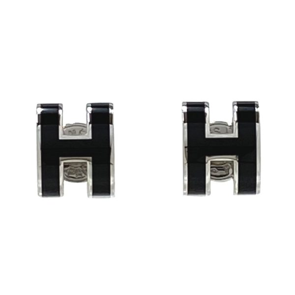 608002fp03 01 Hermes Pop H Ash Mini Earrings Silver Black