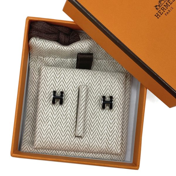 608002fp03 05 Hermes Pop H Ash Mini Earrings Silver Black