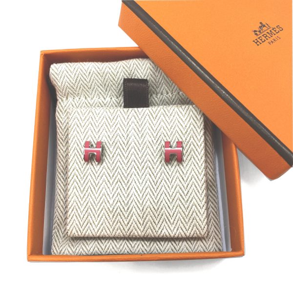 608002fp65 05 Hermes Pop Ash Mini H Earrings Pink Rose Tropique Silver