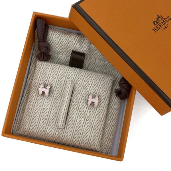 608002fp85 06 Hermes Pop Ash Mini Earrings Rose Dragee Silver