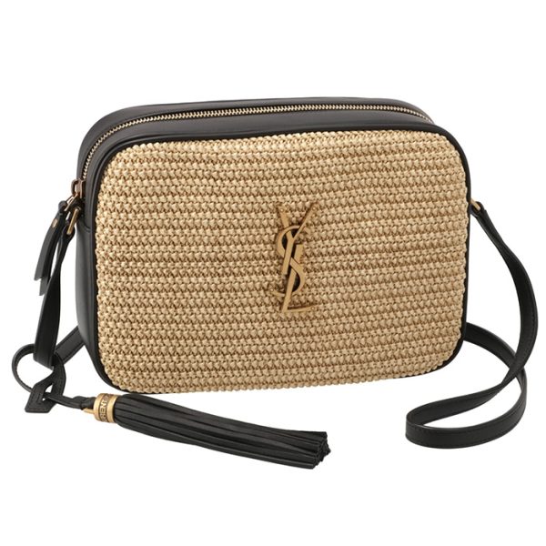 6125429obew7070 Saint Laurent Paris Raffia Shoulder Beige Black