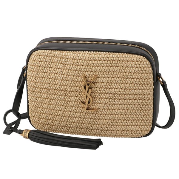 6125429obew7070 1 Saint Laurent Paris Raffia Shoulder Beige Black