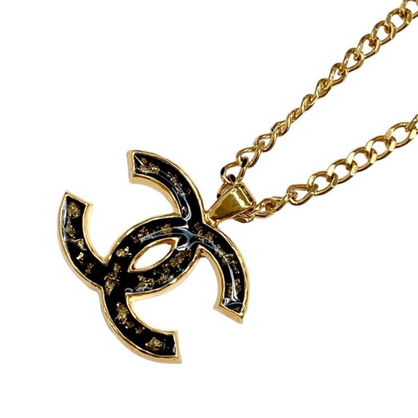 6241 0 Chanel Coco Mark Pendant Necklace Gold Black