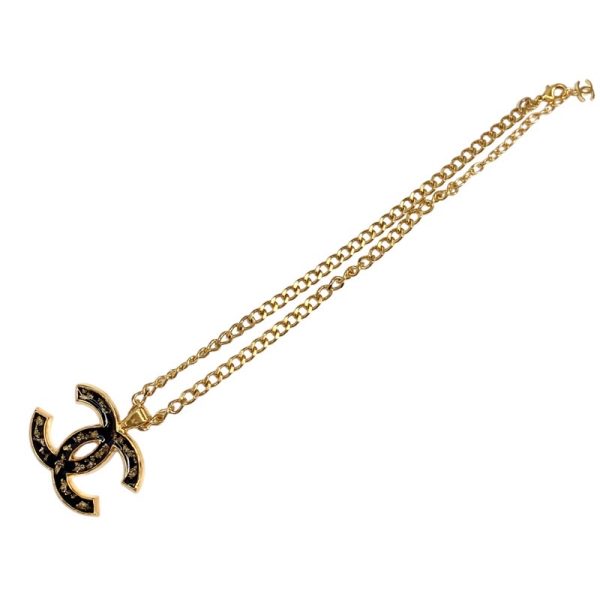 6241 1 Chanel Coco Mark Pendant Necklace Gold Black