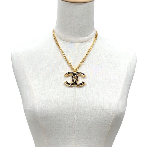 6241 5 Chanel Coco Mark Pendant Necklace Gold Black