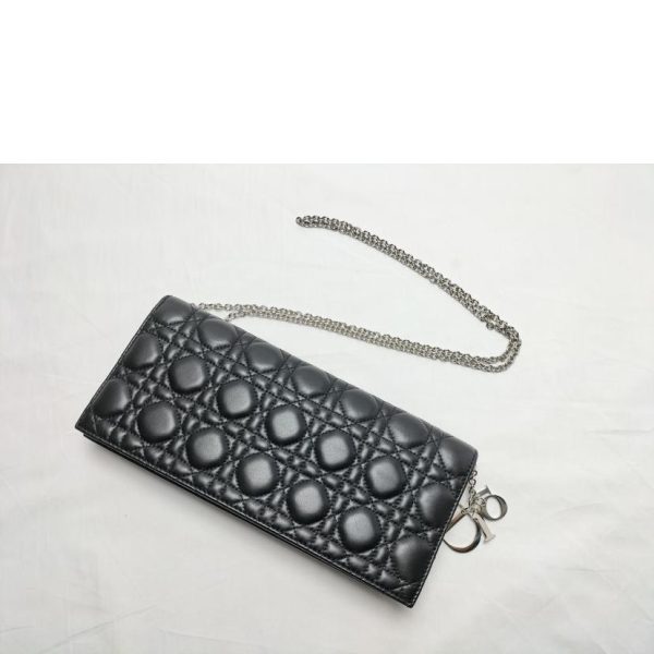 63924 4 Dior Cannage Chain Pouch 52 Leather Pouch Black