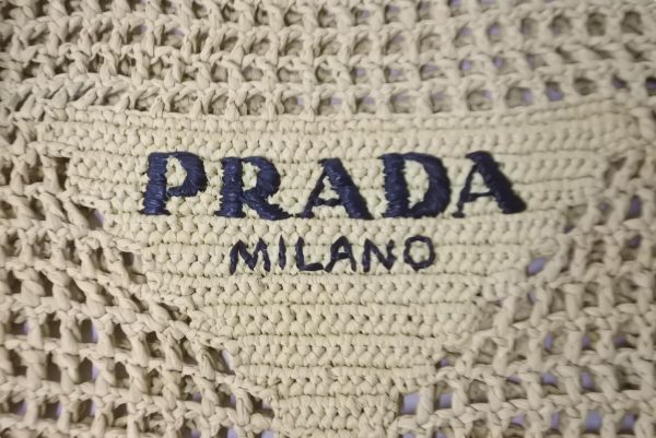 63959 d4 Prada Rafia Basket Straw Leather Tote Bag Beige