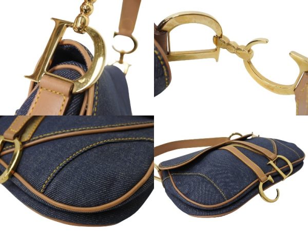 65087 d6 Christian Dior Double Saddle One Shoulder Bag Denim Brown