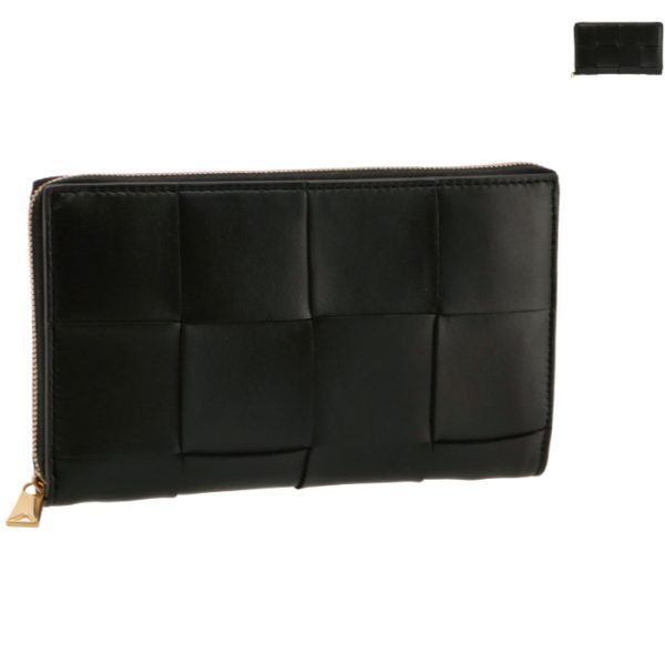 651368vcqc1 Bottega Veneta Cassette Long Wallet Round Zip Intrecciato Black