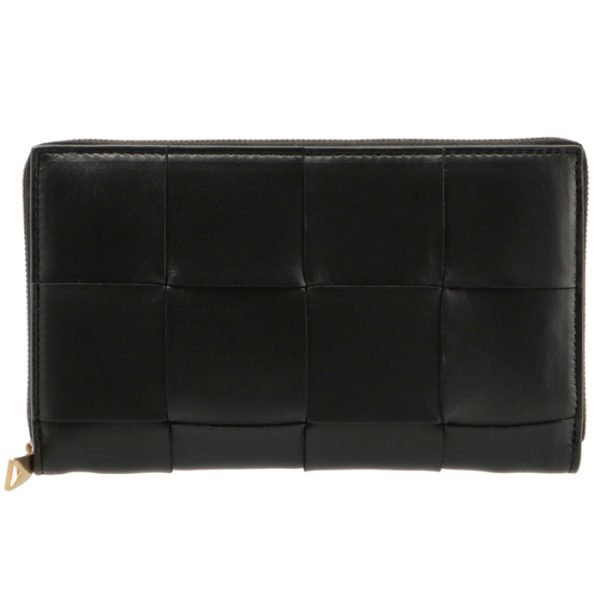 651368vcqc1 1 Bottega Veneta Cassette Long Wallet Round Zip Intrecciato Black