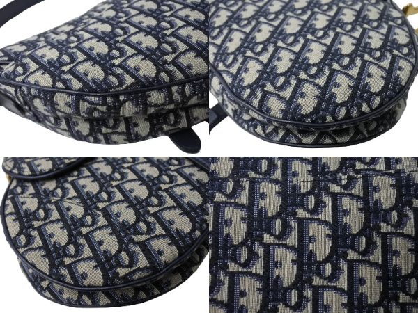 65162 d7 Christian Dior Saddlebag Oblique Trotter Pattern Leather Canvas Navy