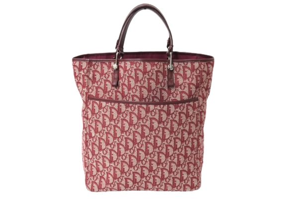 65195 d1 Christian Dior Trotter Allover Pattern Tote Bag Canvas Leather Red