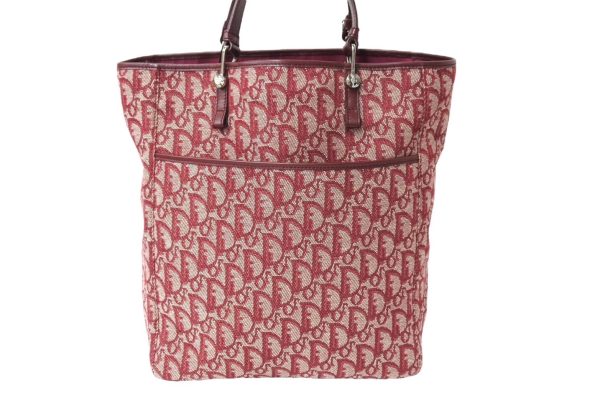 65195 d2 Christian Dior Trotter Allover Pattern Tote Bag Canvas Leather Red