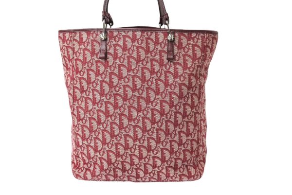 65195 d3 Christian Dior Trotter Allover Pattern Tote Bag Canvas Leather Red