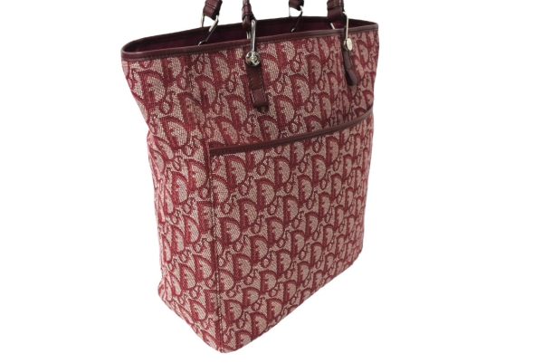 65195 d4 Christian Dior Trotter Allover Pattern Tote Bag Canvas Leather Red