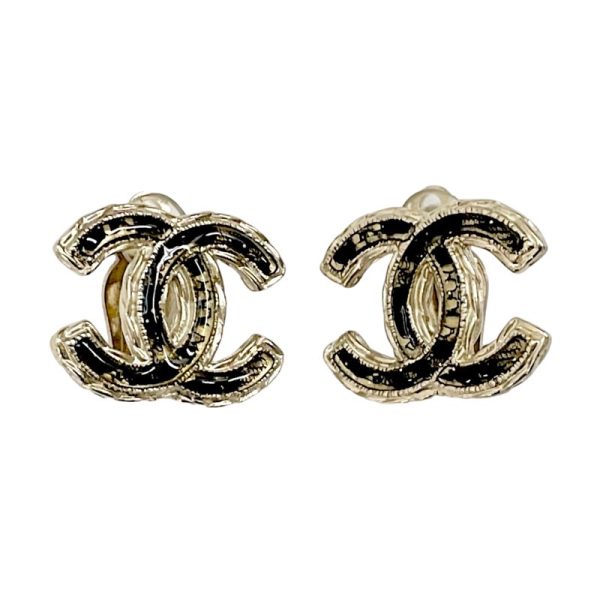 6523 1 Chanel Coco Mark Earrings Gold Black