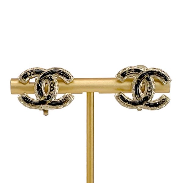 6523 6 Chanel Coco Mark Earrings Gold Black