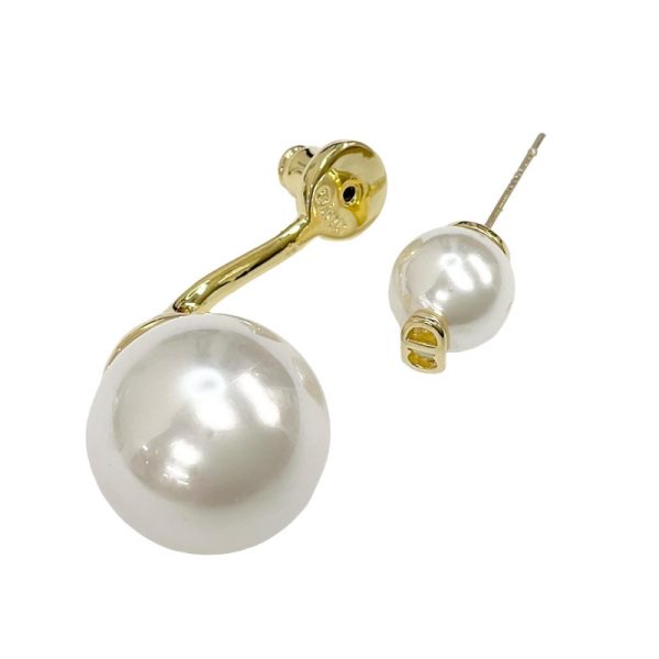 6609 2 Christian Dior CD Logo Pearl Earrings Gold