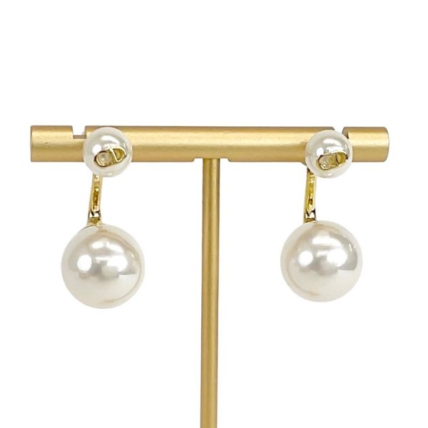 6609 4 Christian Dior CD Logo Pearl Earrings Gold