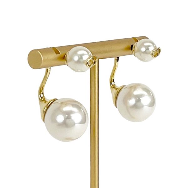 6609 5 Christian Dior CD Logo Pearl Earrings Gold