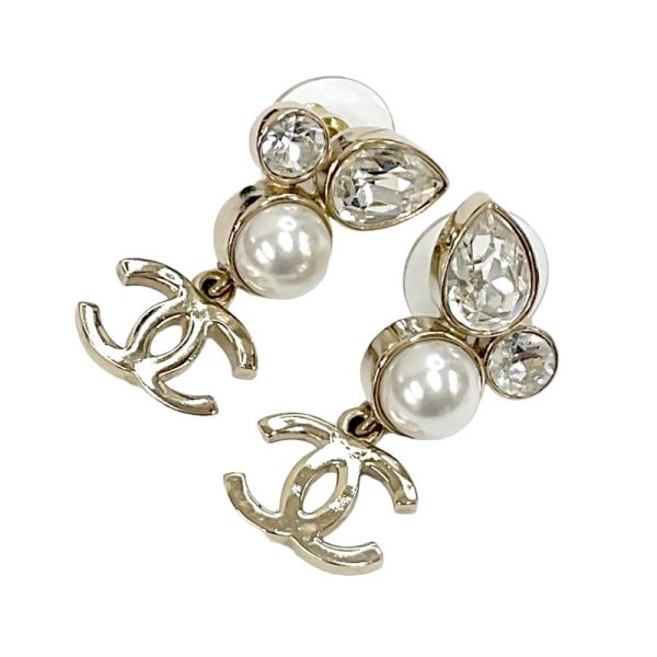 6621 0 Chanel Bijou Coco Mark Pearl Earrings Gold