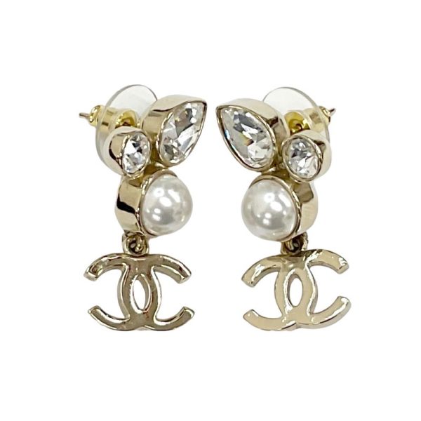 6621 1 Chanel Bijou Coco Mark Pearl Earrings Gold