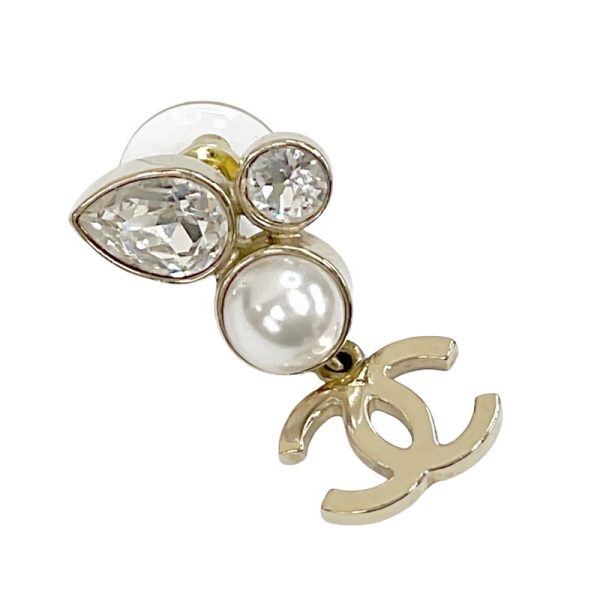 6621 2 Chanel Bijou Coco Mark Pearl Earrings Gold