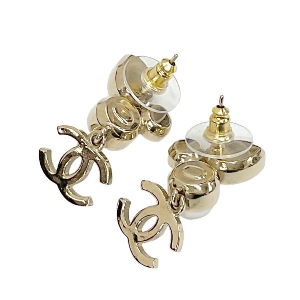 6621 3 Chanel Bijou Coco Mark Pearl Earrings Gold