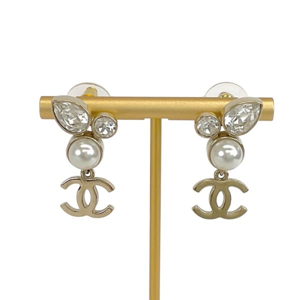 6621 6 Chanel Bijou Coco Mark Pearl Earrings Gold