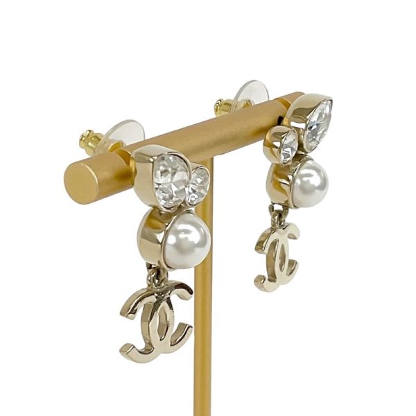 6621 7 Chanel Bijou Coco Mark Pearl Earrings Gold