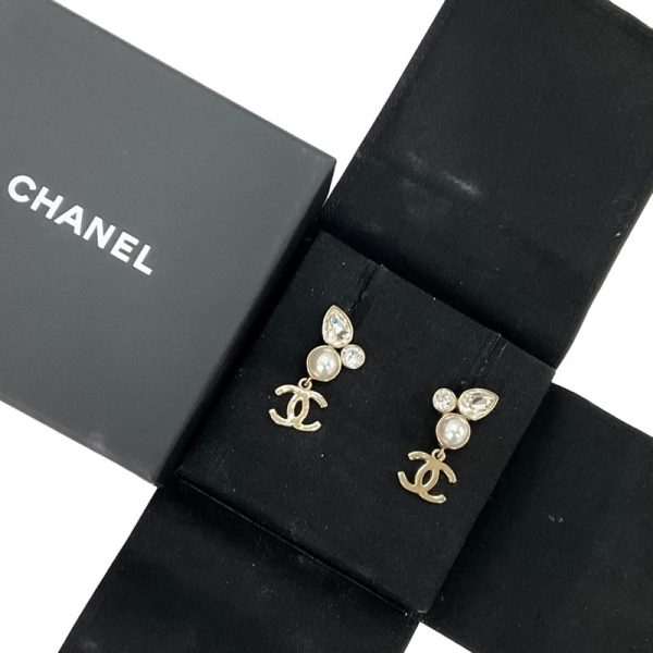 6621 8 Chanel Bijou Coco Mark Pearl Earrings Gold