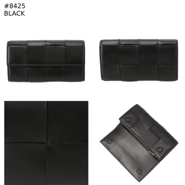 667433vcqc4 6 Bottega Veneta Cassette Bifold Long Flap Wallet Intrecciato Black