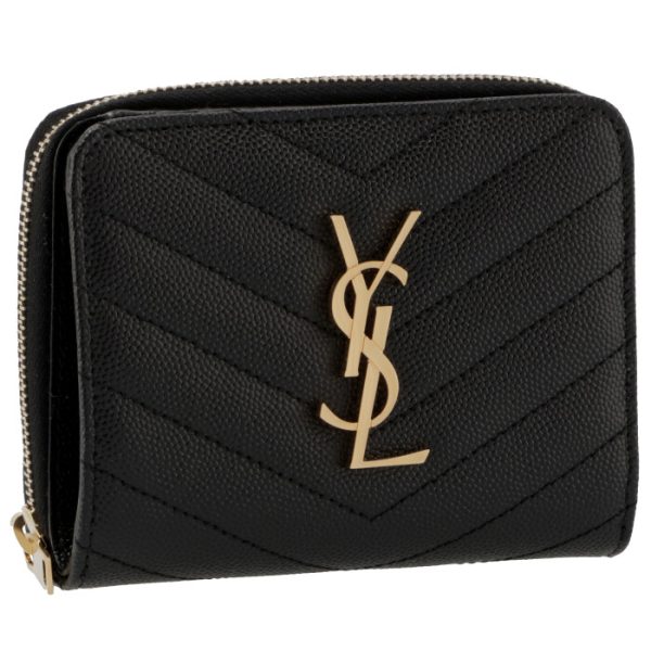 668288bow011000 Saint Laurent Monogram Bifold Zip Around Wallet Black