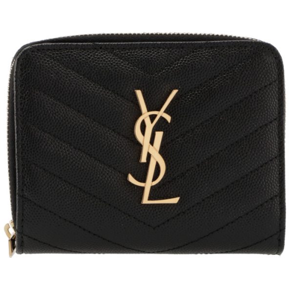 668288bow011000 1 Saint Laurent Monogram Bifold Zip Around Wallet Black