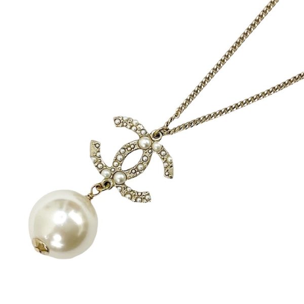 6746 0 Chanel Coco Mark Pearl Pendant Necklace Gold