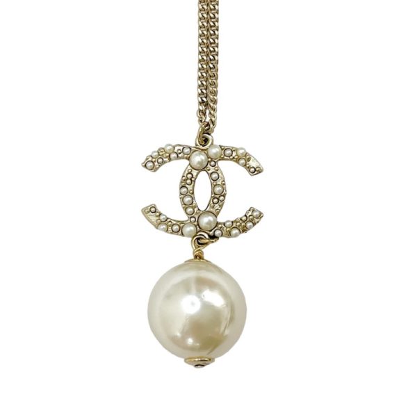 6746 1 Chanel Coco Mark Pearl Pendant Necklace Gold