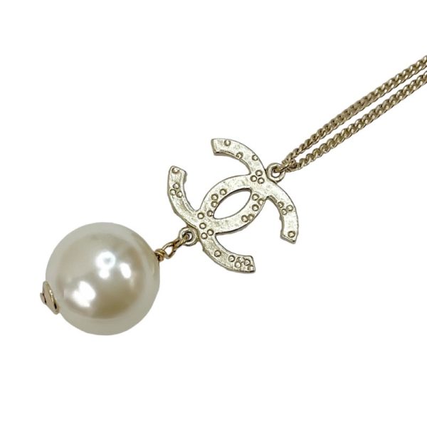 6746 2 Chanel Coco Mark Pearl Pendant Necklace Gold