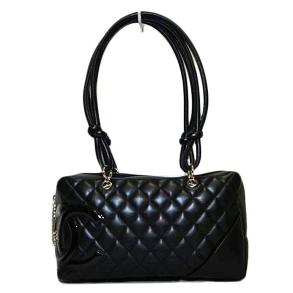 68051 1 Chanel Cambon Line Matelasse Shoulder Bag Black