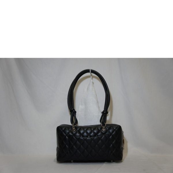 68051 2 Chanel Cambon Line Matelasse Shoulder Bag Black