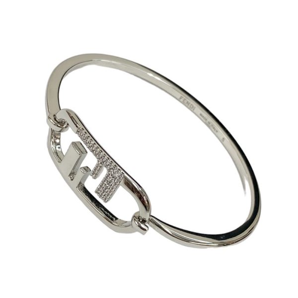 6903 1 Fendi Orlock Cuff Rhinestone Bangle Silver