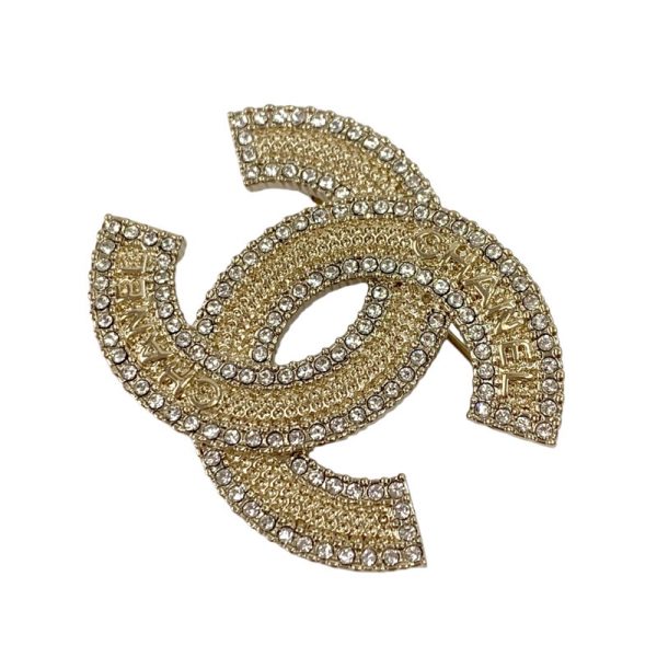 6941 1 Chanel Corsage Coco Mark Logo Rhinestone Brooch Gold