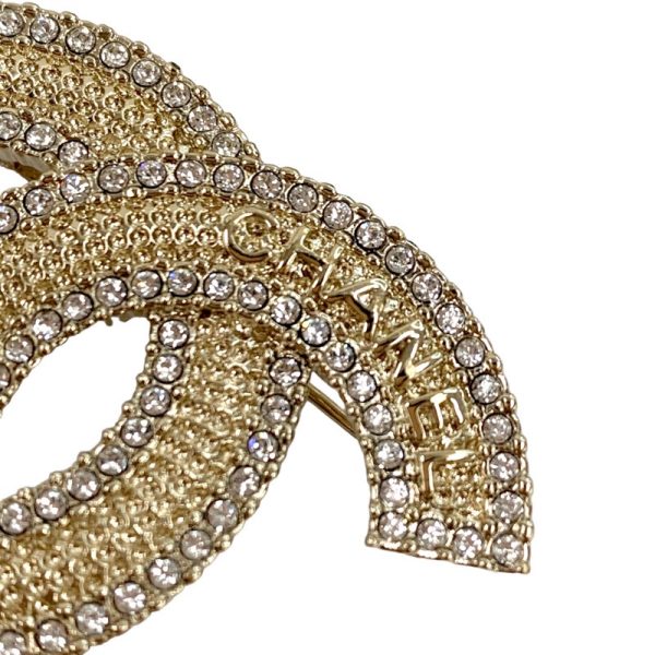 6941 3 Chanel Corsage Coco Mark Logo Rhinestone Brooch Gold