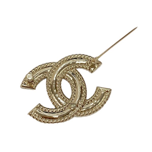 6941 5 Chanel Corsage Coco Mark Logo Rhinestone Brooch Gold