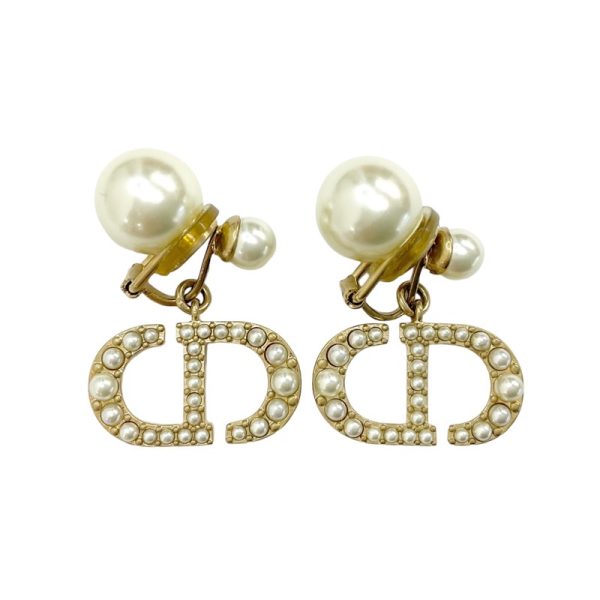 6942 1 Christian Dior CD Logo Earrings Gold White