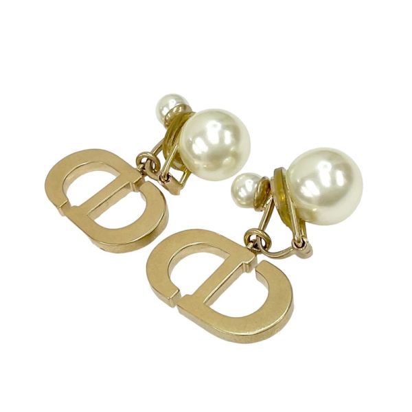 6942 2 Christian Dior CD Logo Earrings Gold White