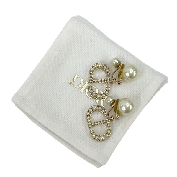 6942 4 Christian Dior CD Logo Earrings Gold White