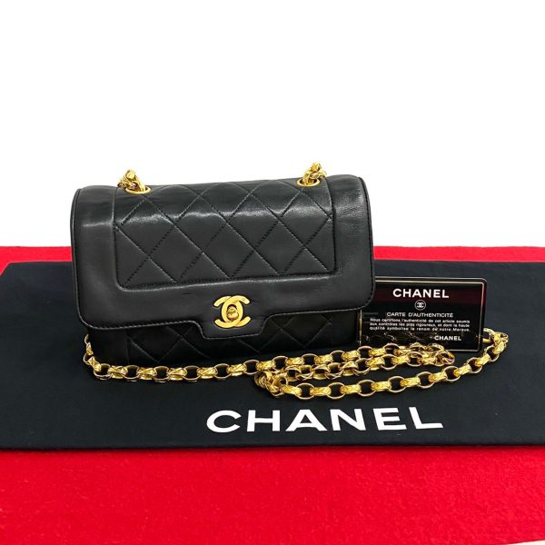 6sba wz348409 1 Chanel Diana Lambskin Chain Shoulder Bag Black